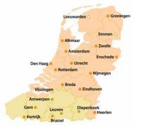 Map of study and support centres in the Netherlands and Flanders